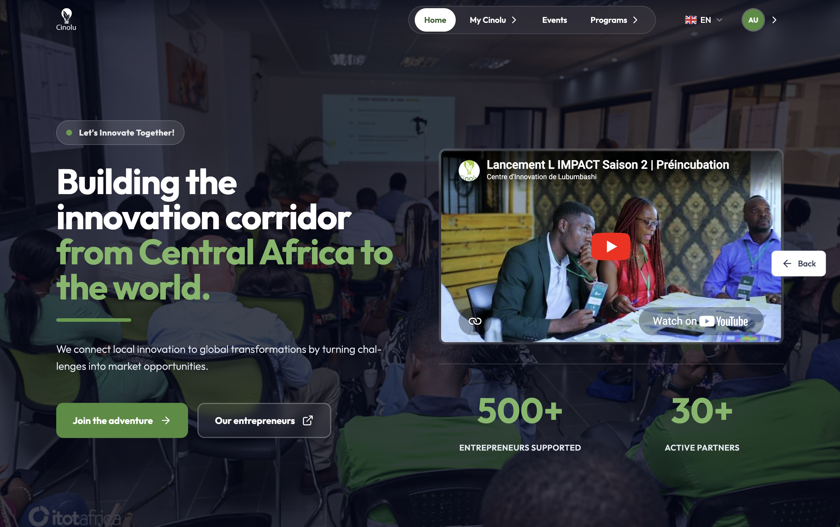 Conceptual dashboard for the CINOLU OneStop business platform